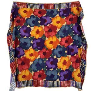 Vintage Gideon Oberson Womens Floral Scarf 80s Israel Colorful Viscose  45"x48"